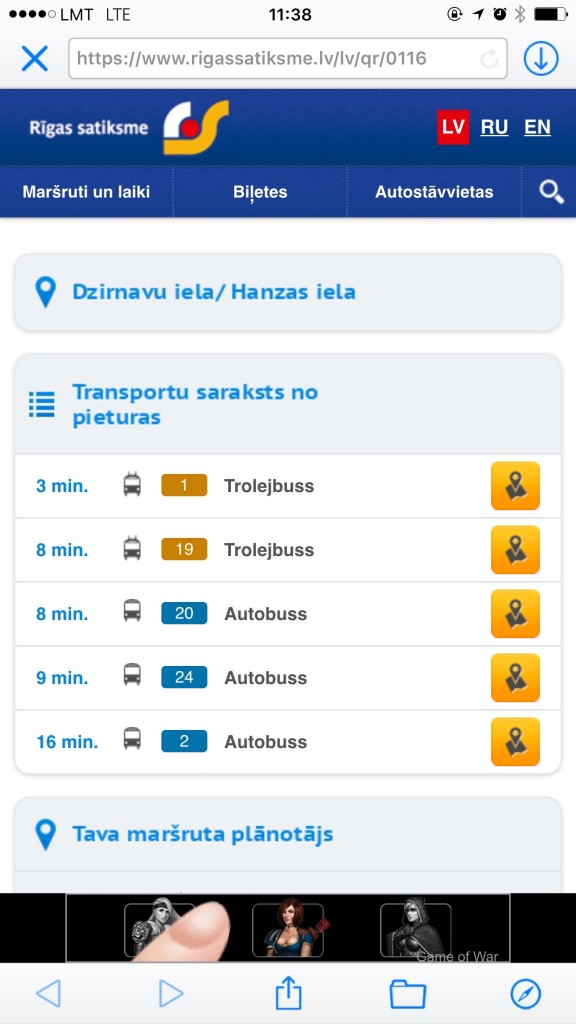Rīgas Satiksmes pieturas transporta saraksts