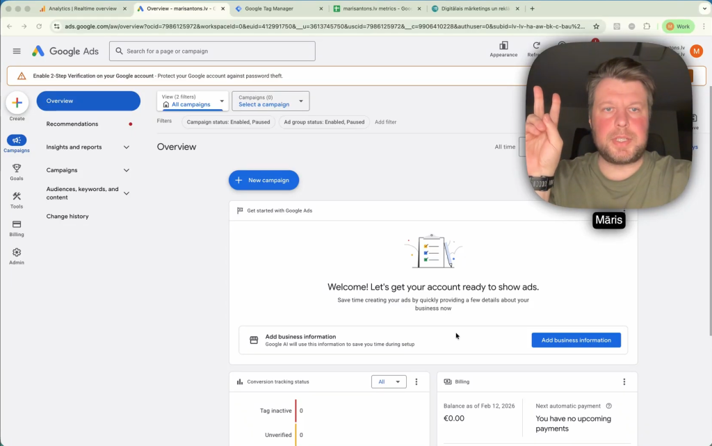 google search kampaņas salikšana