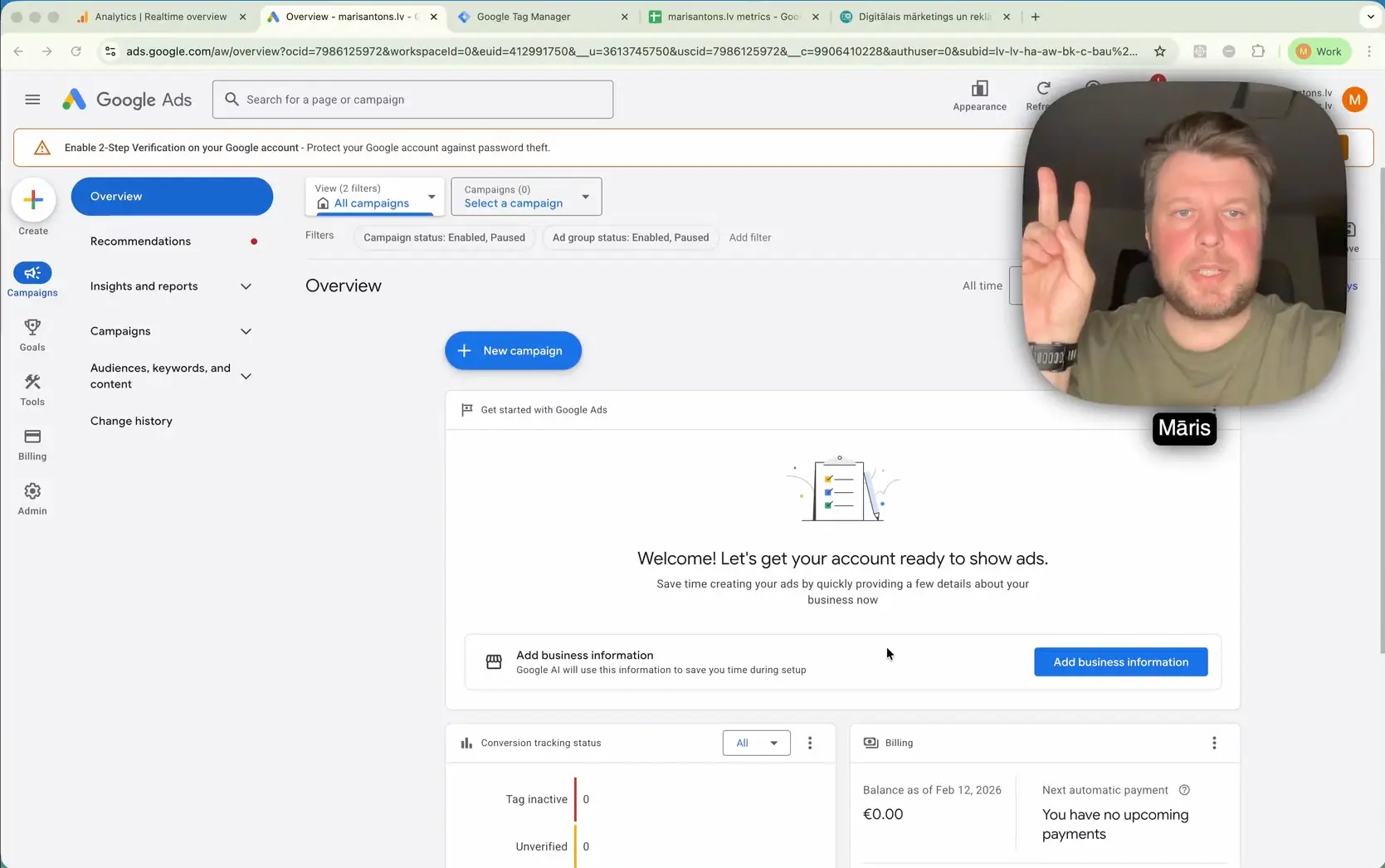 google search kampaņas salikšana